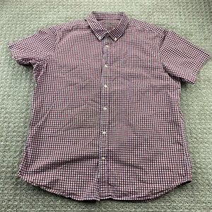 Eddie Bauer Legend Mash Shirt Men XL Red White Checkered Button Down w/ DEFECTS